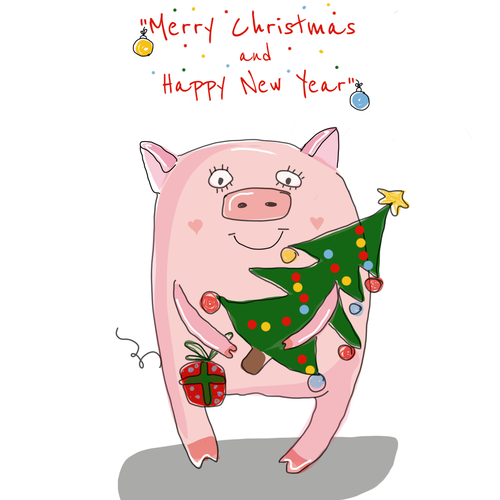 "Erstelle ein humorvolles Grußkartendesign zum Thema "Merry Christmas & Happy New Year"r" winning Card or invitation by KateMar