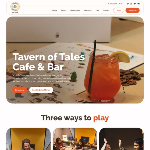 Fun, mobile friendly page redesigns for our board game cafe Design by Nastasya Alt