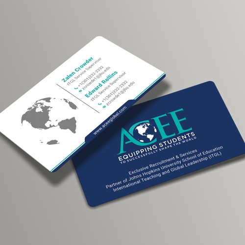 Diseño de ACEE's new business card to show the partnership with JHU ITGL program de Roni_