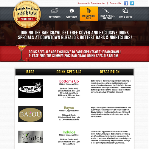 $1,420: New Website for "Bar Crawl" Nightlife Event Company! Design por derpina