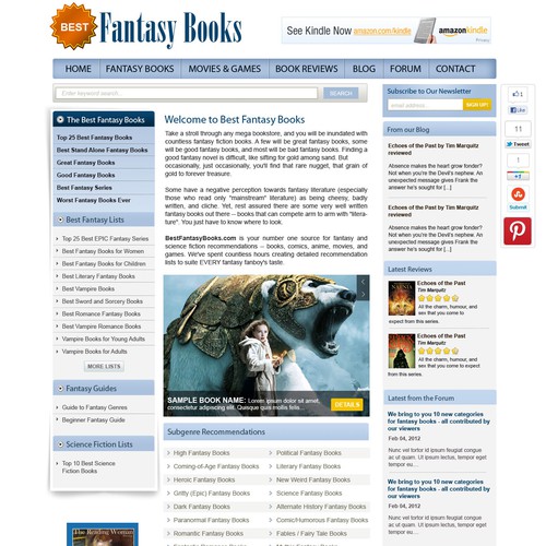 Help Best Fantasy Books with a new website design Réalisé par rosiee007
