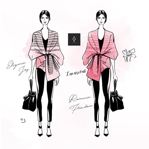 Series of mini "Ways to Wear" fashion illustrations for Women's Luxury Shawl Brand Design por Khalima