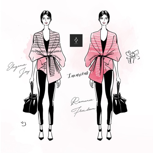 Series of mini "Ways to Wear" fashion illustrations for Women's Luxury Shawl Brand Diseño de Khalima