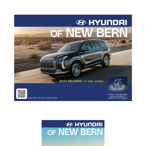 Flyer for Hyundai car dealership showing off the new Palisade and Elantra Design by Wicked By Design