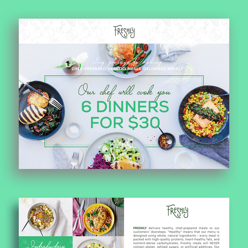 Create a clear and captivating promotional insert for Freshly, a healthy food service デザイン by Hue Ng.