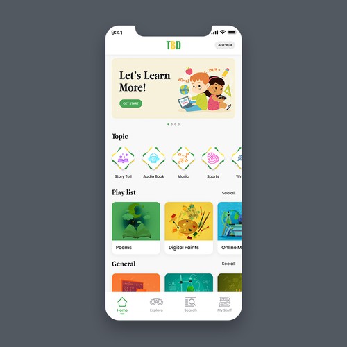 Clear and colorful app meant to engage young children Design by sandy#ogma