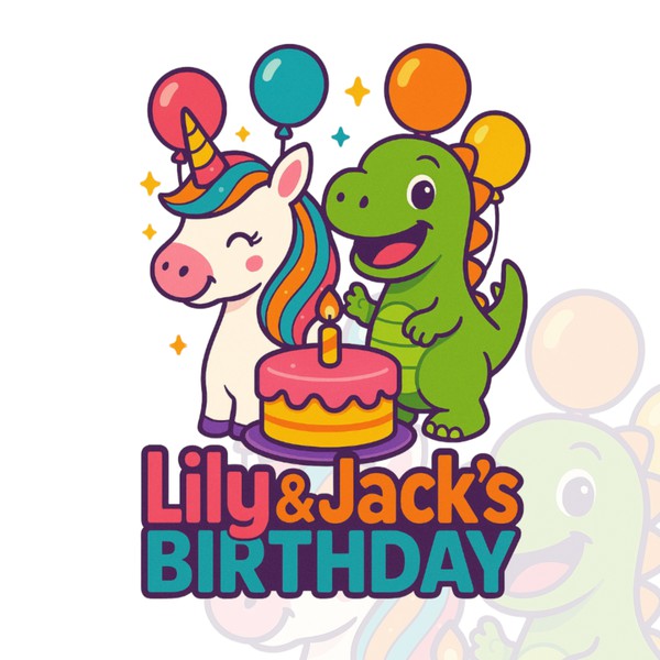 Design a Unicorn and Dinosaur inspired logo for kids’ birthday party