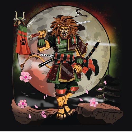 Manga style samurai lion illustration Design by Artist86