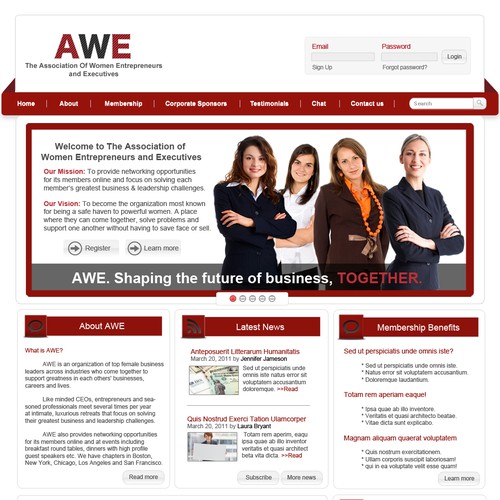 Create the next Web Page Design for AWE (The Association of Women Entrepreneurs & Executives) Réalisé par kb24