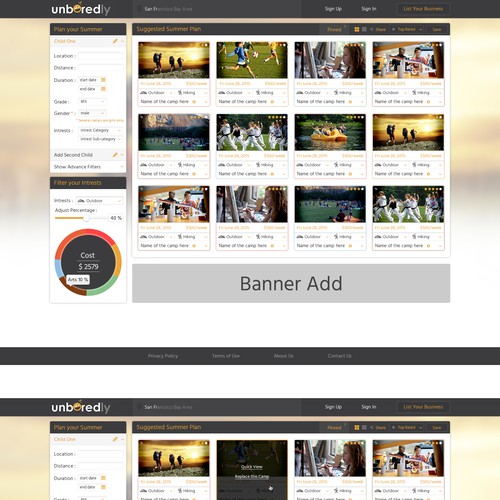 Modern and User Friendly web page design for an activity planning site