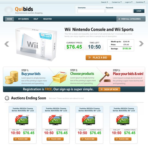 Quibids Homepage Design Design by mtjl79