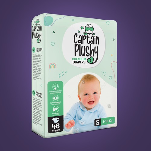 Packaging for playful baby diapers brand Design by Design Studio72