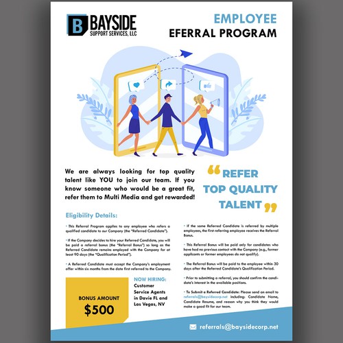 need a flier to announce awesome employee referral program target demo young tech support agents Design by GAFNS