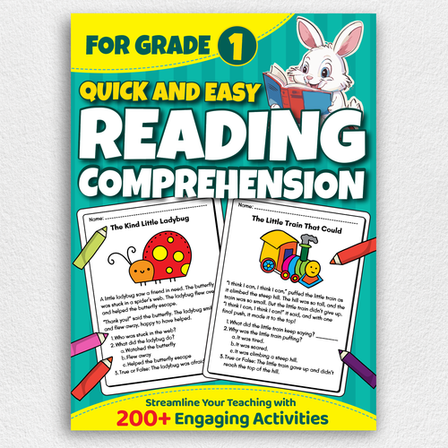 BOOK COVER: Grade 1 Reading Comprehension - Professional Workbook for Kids Design by Design Republik