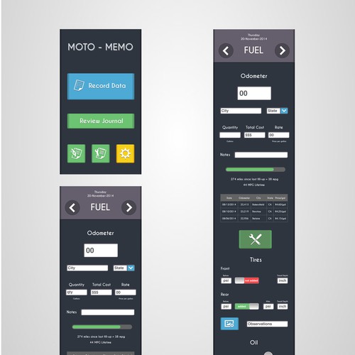 Design the first 3 screens of a new motorcycle note taking app! Diseño de Vladimir Corelj