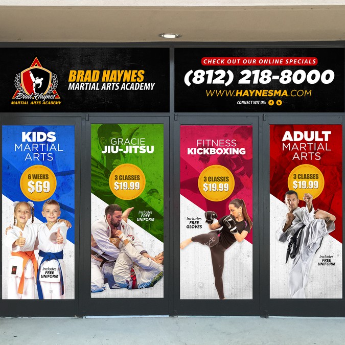 Creat an attractive window graphic display for my family martial arts ...