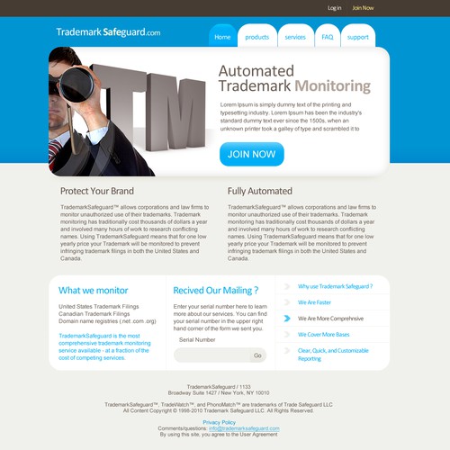 website design for Trademark Safeguard Design por Matusy