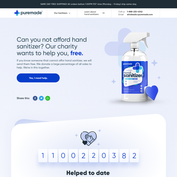 Eye-catching e-commerce website for hand sanitizer