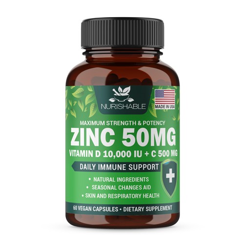 We need a "beautiful bottle label" for Zinc and Vitamin D3 supplement - Redesign Design by Fredrick Balois