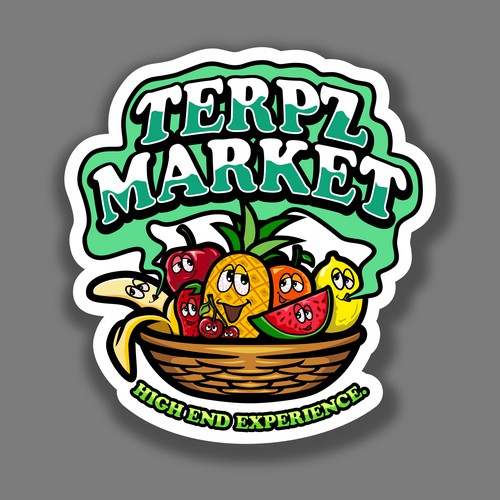 Design a fruit basket logo with faces on high terpene fruits for a cannabis company. Design by alsaki_design