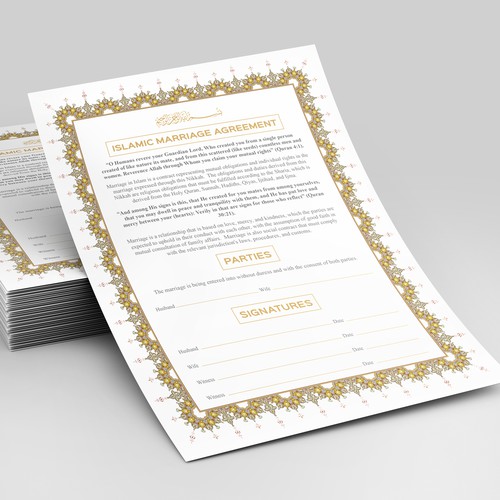 Design A Beautiful Islamic Marriage Agreement Document Template Design by G-r-a-p-h▼