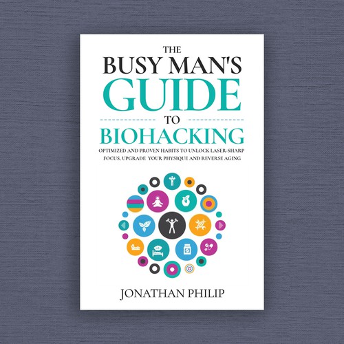 Exciting and unique book cover for mind, body, spirit and health optimization that appeals to men Design by fingerplus