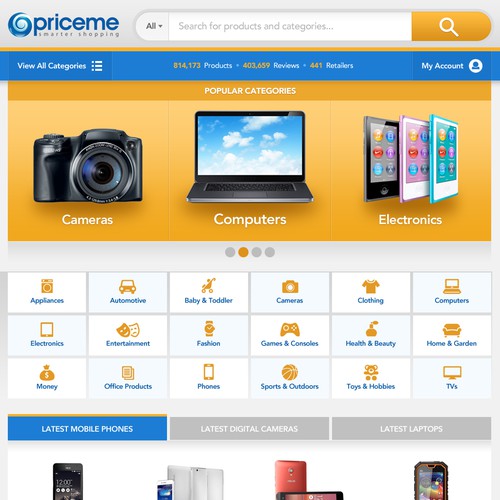 New homepage for popular Price Comparison site Design by Gerardo Betancourt