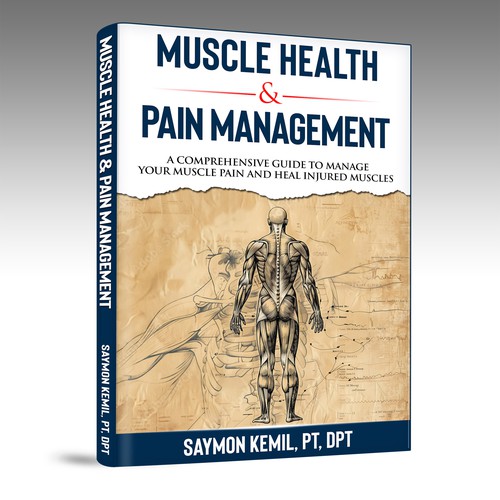 Book cover with a drawing images of the human anatomy combining muscles and bone structure. Design by inventivao