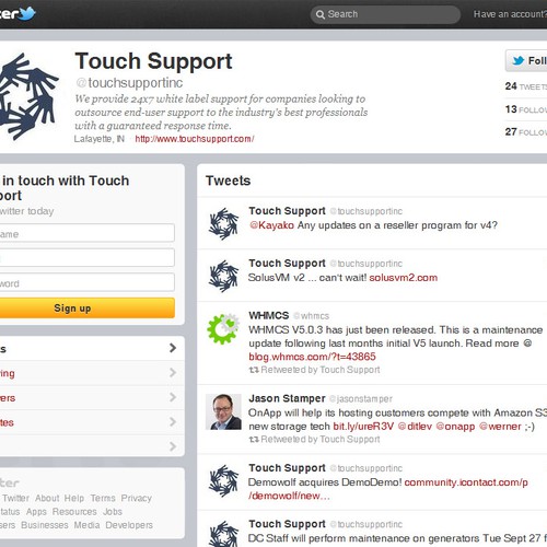 Touch Support, Inc. needs a new twitter background Design by be ok