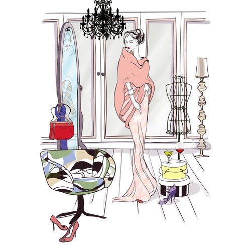 Series of mini "Ways to Wear" fashion illustrations for Women's Luxury Shawl Brand Réalisé par Alina Ally