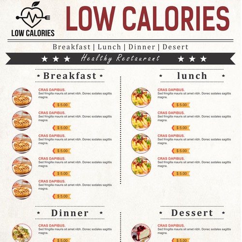 Low Calories Restaurant Menu , ASAP Other design contest