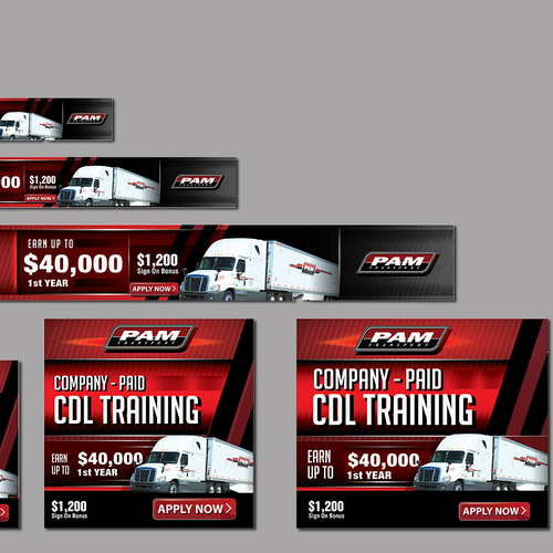 Keep on trucking! Create banner ads for truck driver recruitment. Design by gibass