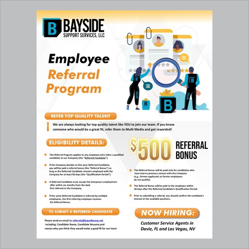 need a flier to announce awesome employee referral program target demo young tech support agents Design réalisé par Kheyra_Aulia