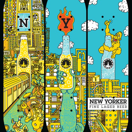 Eye-catching illustration for New Yorker Beer Skateboard Diseño de BINATANG
