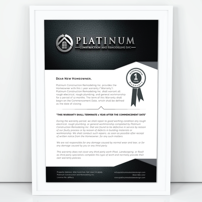 Create A Modern Luxurious Certificate Of Workmanship Warranty | Poster ...