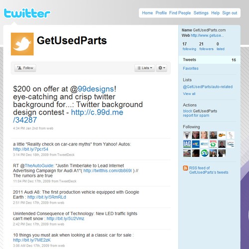 eye-catching and crisp twitter background for getusedparts.com Design by LoboSuelto