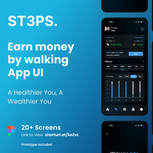 Design by ፨ Deni ፨ titled "App design for Earn money by walking"