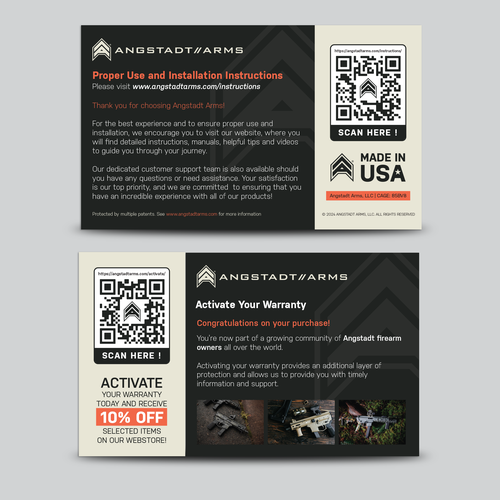 Warranty activation flyer for gun company (postcard) Design by krung