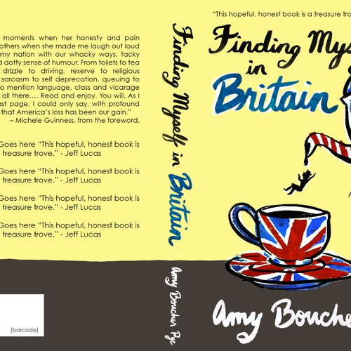 Create a book cover for a Christian book called Finding Myself in Britain: An American's Reflections Réalisé par VivianIllustrates