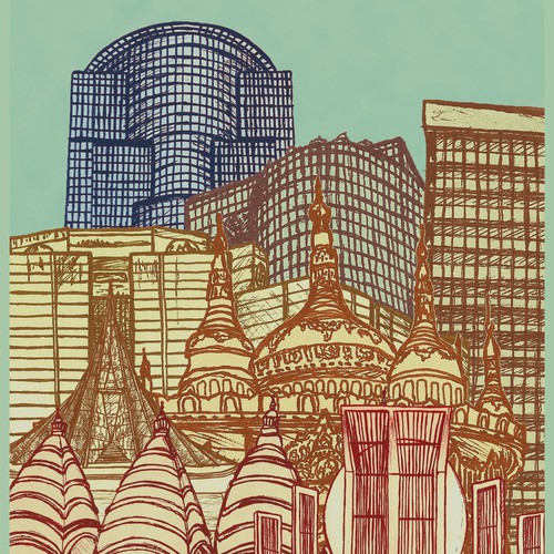 Skyline Wall Art Drawing of Bangladesh Design by dougandcolour