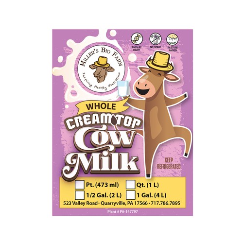 Design a cream top milk label for our kid-friendly brand! Design by DSB Graphic Design