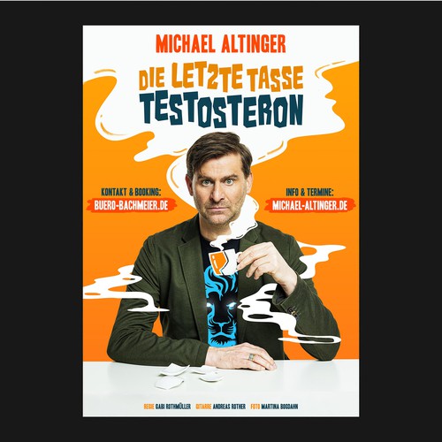 eye catching tour poster for comedian Michael Altinger Design by Christo Pluto