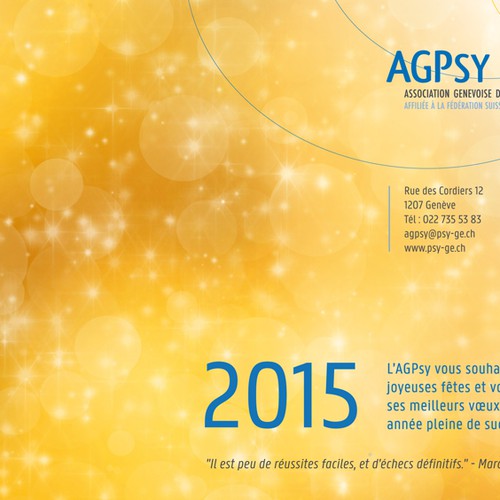 "Créez la carte de voeux de l'AGPsy, originale, pour souhaiter les
meilleurs voeux pour l'année 2015 à ses 650 membres" winning Postcard, flyer or print by Z.E.N.