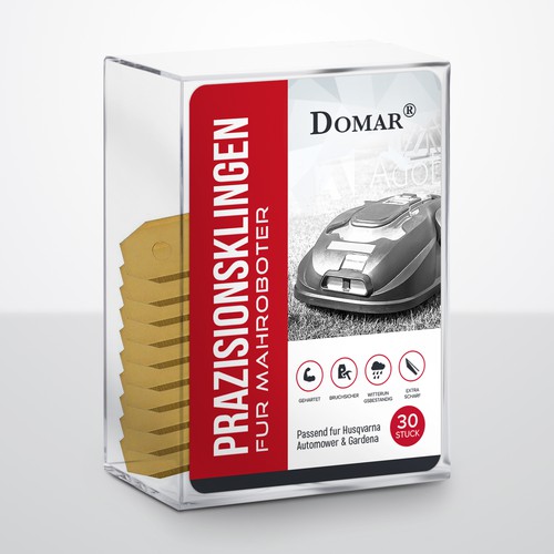 Plastic Box Labels for lawn mower blades Design by StanBranding