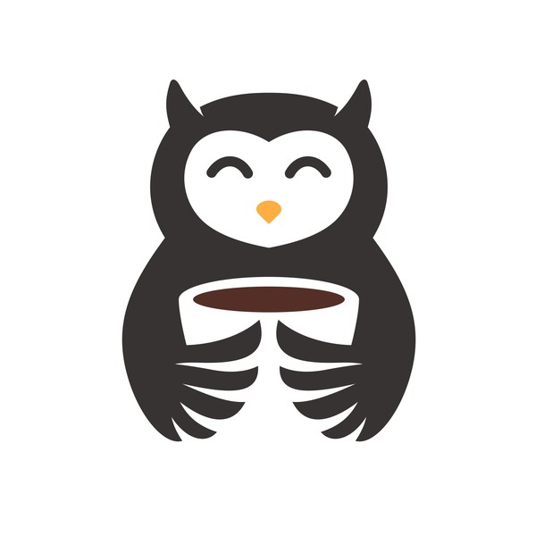 Erstelle ein Logo mit einer Kaffee trinkenden Eule