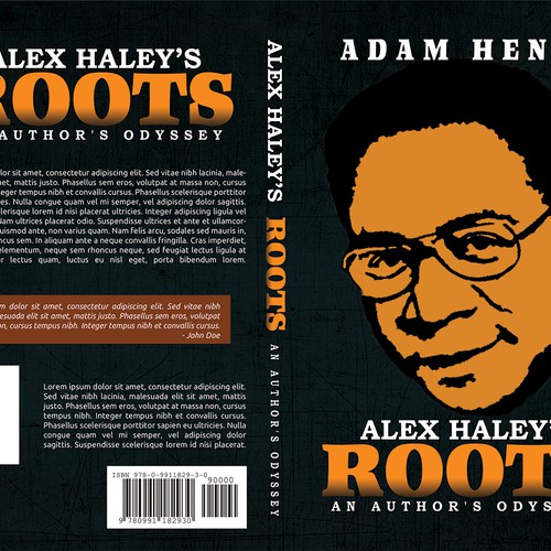 Create a 1970s retro book cover for biography of Alex Haley, author of "Roots." Design by Cover Belle