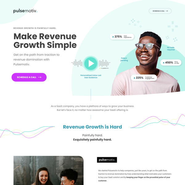 Design realizzato da Mulbrry intitolato "Landing Page for Pulsemotive, a digital solution for revenue growth"