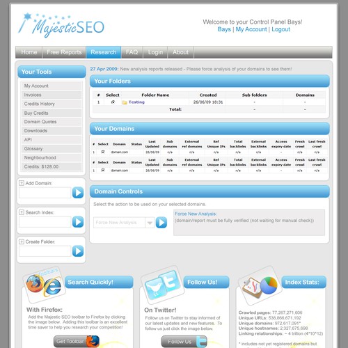 New Web Design for MajesticSEO Diseño de Bays