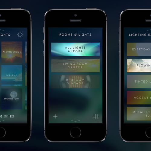 Create an cool, fluid, engaging lighting control app for OnSwitch Lighting Experiences. Design by Sasha Radojevic