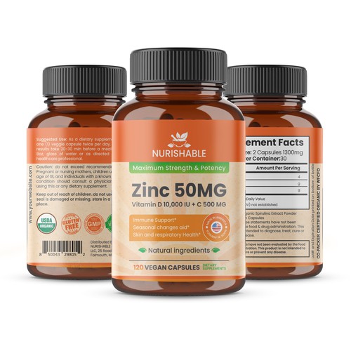 We need a "beautiful bottle label" for Zinc and Vitamin D3 supplement - Redesign Design by Designlifelk